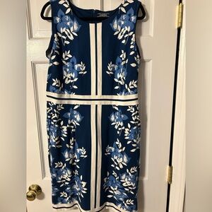 Lands' End Navy and White Floral Midi Dress